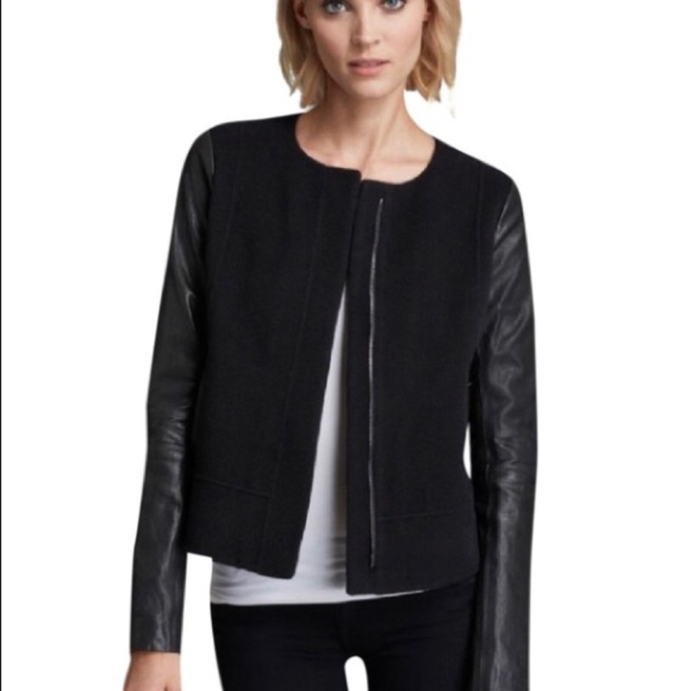 VINCE Leather Sleeve Wool Blend Jacket